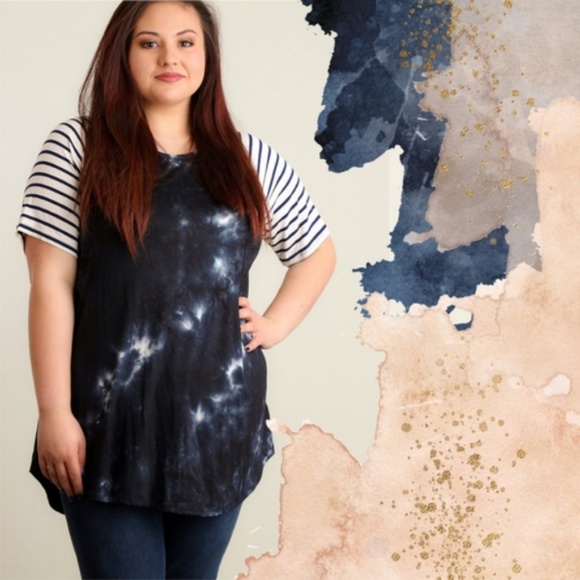 TIE DYE Raglan Stripe Tee Shirt PLUS SIZE Jersey - Picture 2 of 5